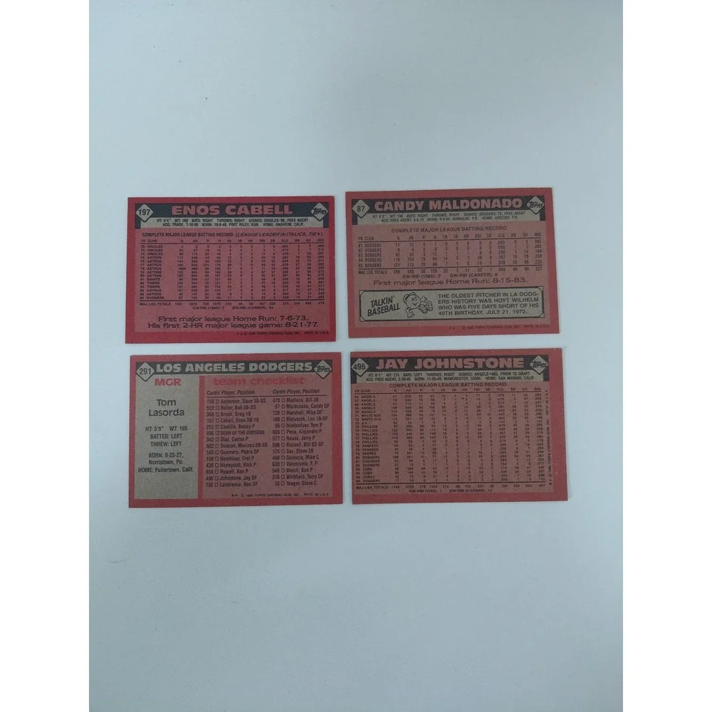 1986 Topps Los Angeles Dodgers Card Lot Tom Lasorda Enos Cabell Candy Maldonado